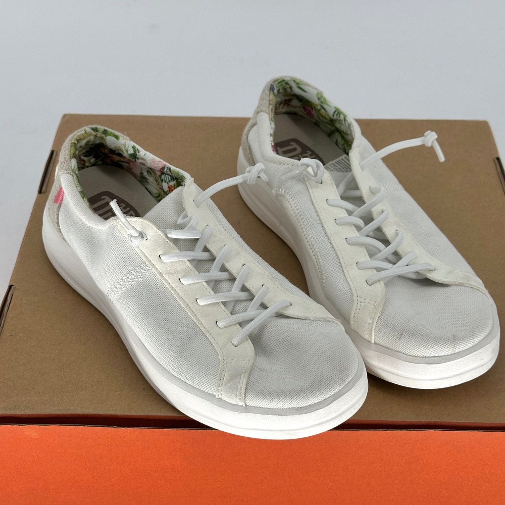 Hey Dude Women's White Canvas Sneakers with Floral Inner Lining